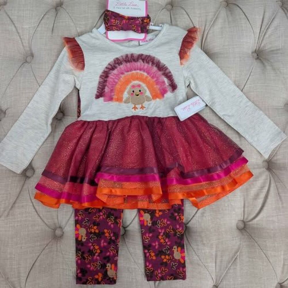 Cutest Thanksgiving Turkey Outfit. 2 piece plus a headband 2T. Brand new